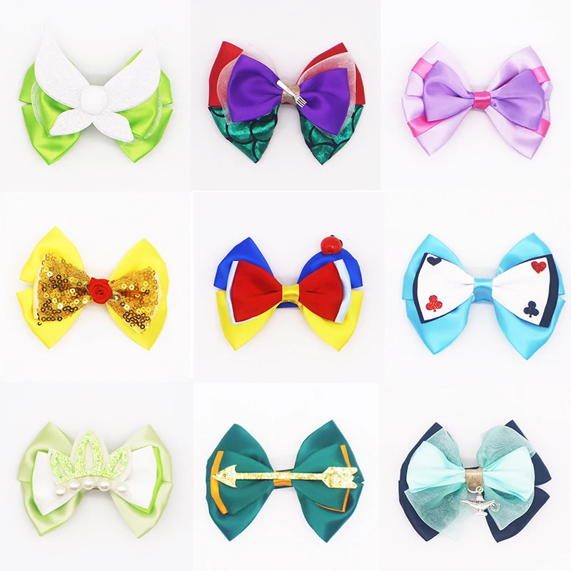 

2pcs Disney Cartoon Anime Rapunzel Hair Bow for Girls Toddler Boutique Alice Frozen Girls Hair Clips Kids Hair Accessories