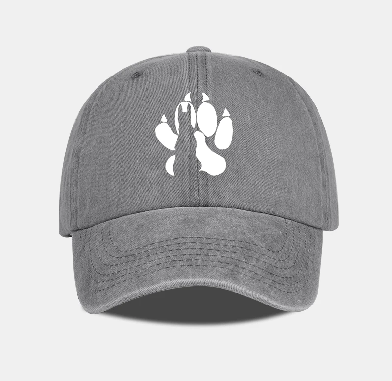 Wolf Paw Print Washed Baseball Cap, verstellbarer Unisex-Vintage-Sonnenhut für den Außenbereich – Detail 6