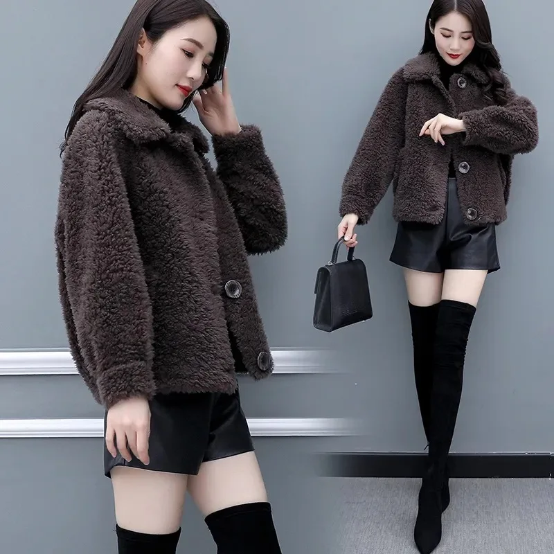 

2022 new Women's autumn and winter lambswool sheepskin coat thickened jacket women's casual warm coat biker clothes jacket women