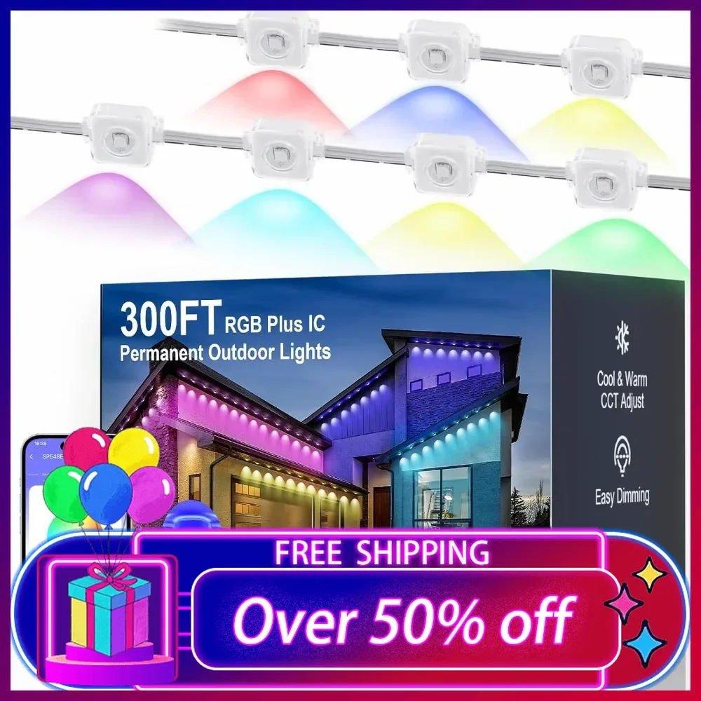 Permanent Outdoor Lights for House 300ft,Christmas Lights,Smart RGB Plus IC Eaves Lighting for Christmas All Holiday Decorations