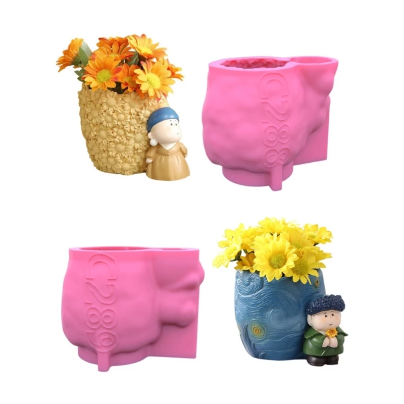 Novel Artist Concrete Silicone Pot Mold Succulent Flowerpot Clay Cement Plaster Molds DIY Home Garden Flower Pots Mould