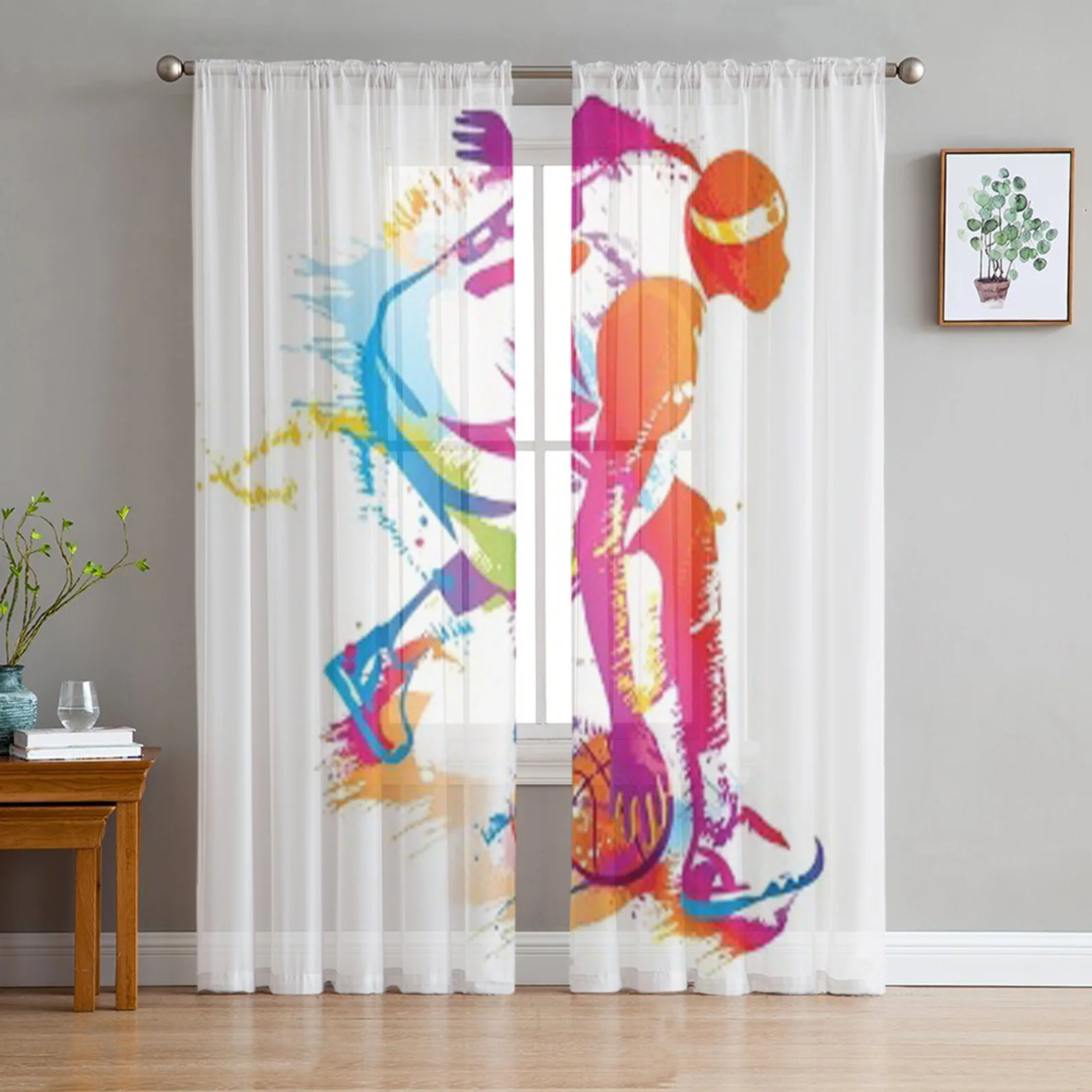 Basketball Players White Tulle Sheer Curtains for Living Room the Room Bedroom Kitchen Decoration Voile Organza Curtains