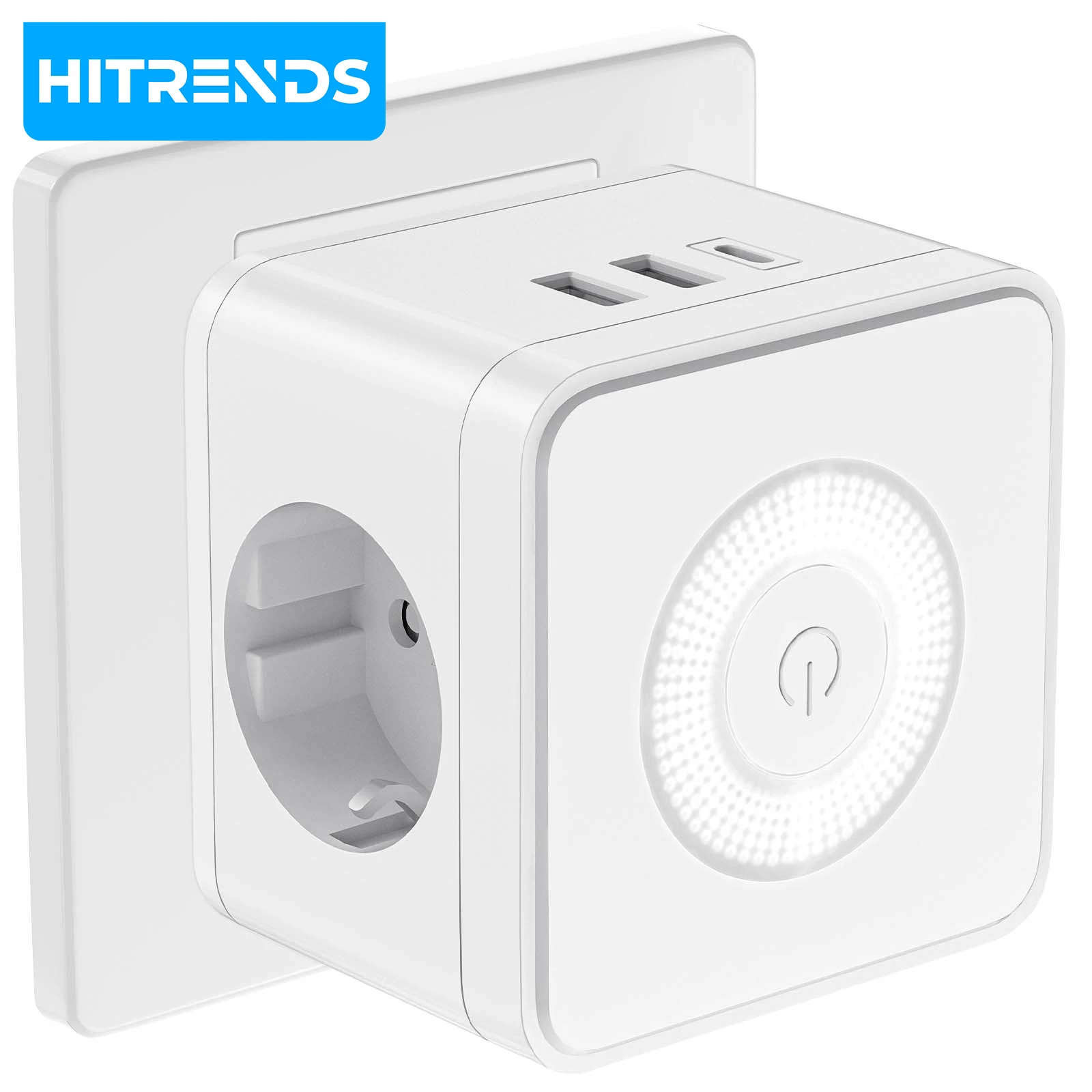 

HITRENDS EU Power Strip Cube with Night Light, Multifunctional Socket with 2 USB-A Type C Charging Wall Plug Adapter for Home