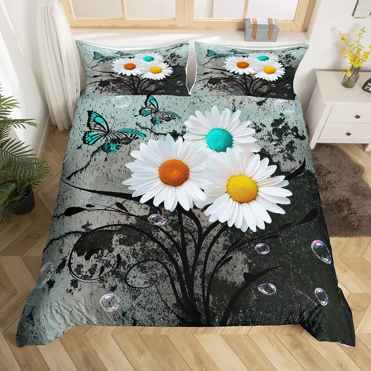 

Комплект постельного белья в стиле фермерского дома с цветочным узором, рустикальный пододеяльник с цветами, пододеяльник с ромашками для взрослых, размеры Twin и King, декор для комнаты в стиле фермерского дома