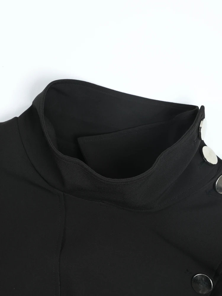 EAM-gabardina larga con botones negros para mujer, abrigo de manga larga con cuello levantado, rompevientos, tendencia de moda, primavera y otoño,