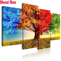 4 Piece Diamond Painting Landscape four Seasons Trees Modern 3d Picture Home Decoration Mosaic spring,Summer, autumn, winter,