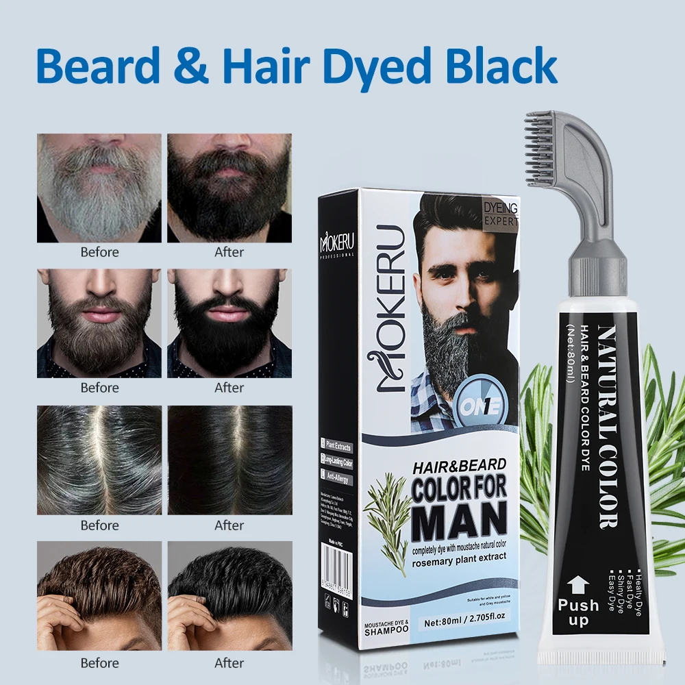 Black Beard Dye Shampoo For Man 3 Minutes Fast Coloring Beard Hair Dye Cream Cover White Grey Natural Plant Beard Color Shampoo view 2