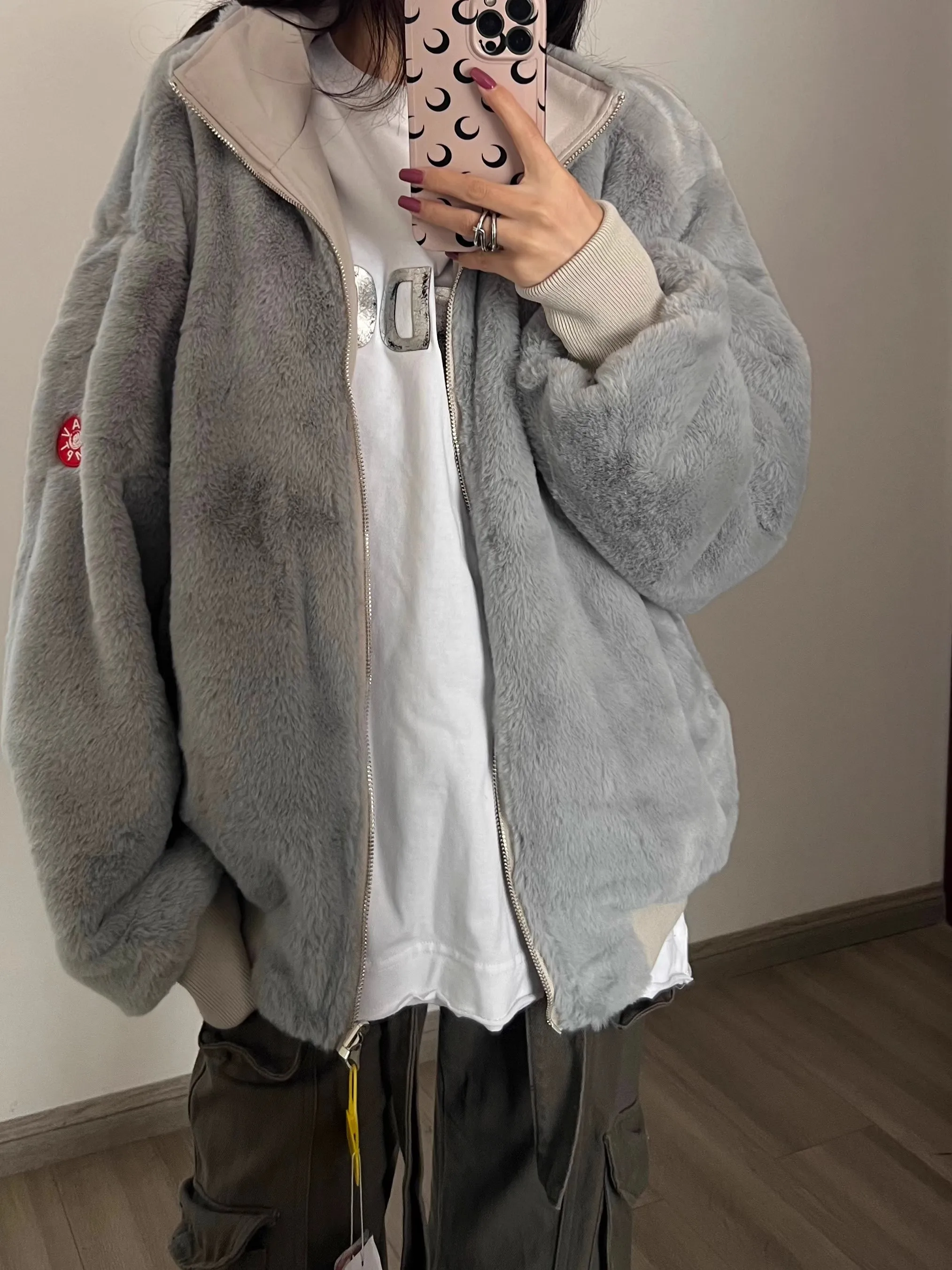 2025 CAVEMPT CE autumn winter double-sided rabbit plush thick cotton jacket warmth retro casual cotton jacket WY1095