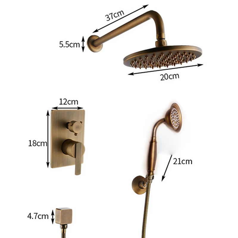 Antique Brass Concealed Shower Set Bathroom Hidden 3 Way Faucet Shower System Set Wall Mounted Bathtub Rain Shower Mixer Tap Set