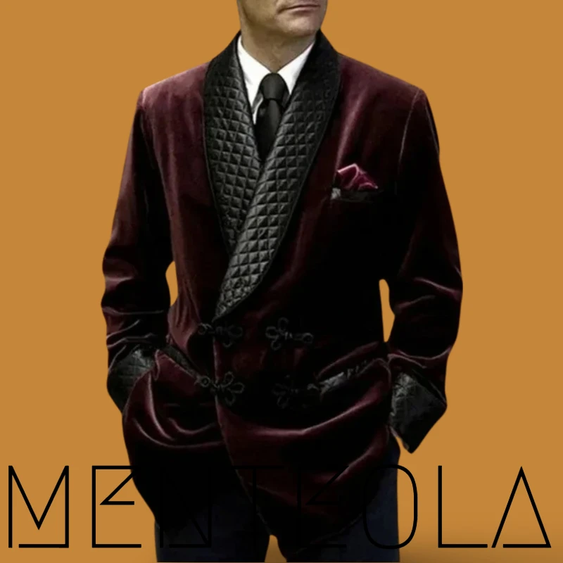 1 Pc Velvet Smoking Jacket Shawl Lapel Loose Men Suit Prom Blazer Retro Dinner Party Męski modny płaszcz 2024 Najnowsze projekty