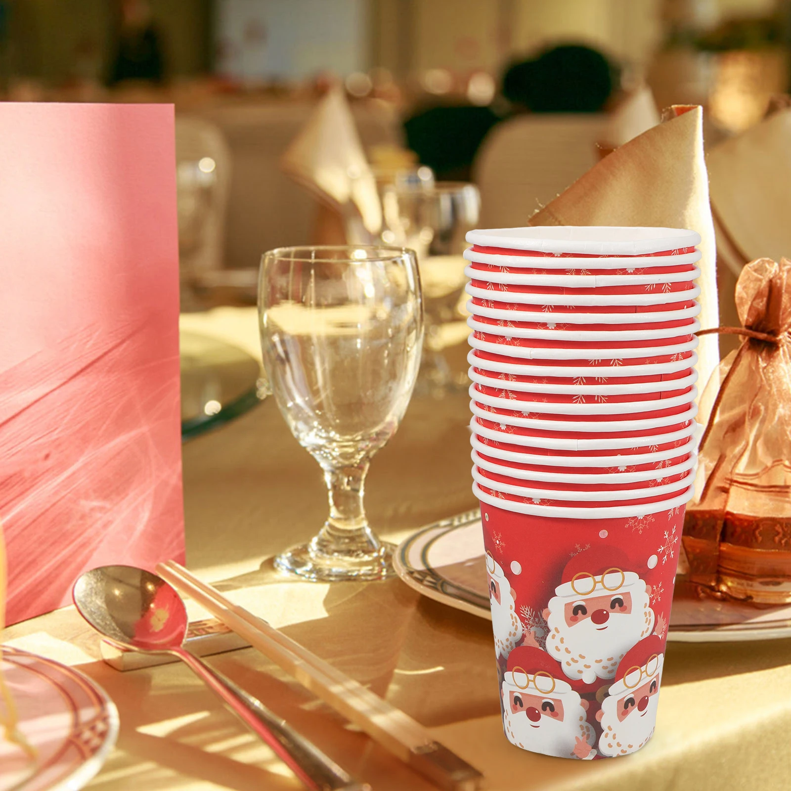 

16pcs Christmas Disposable Paper Holiday Party Drinking For Coffee Juice Beer Xmas Winter Celebrations Red Festive Durable Thick