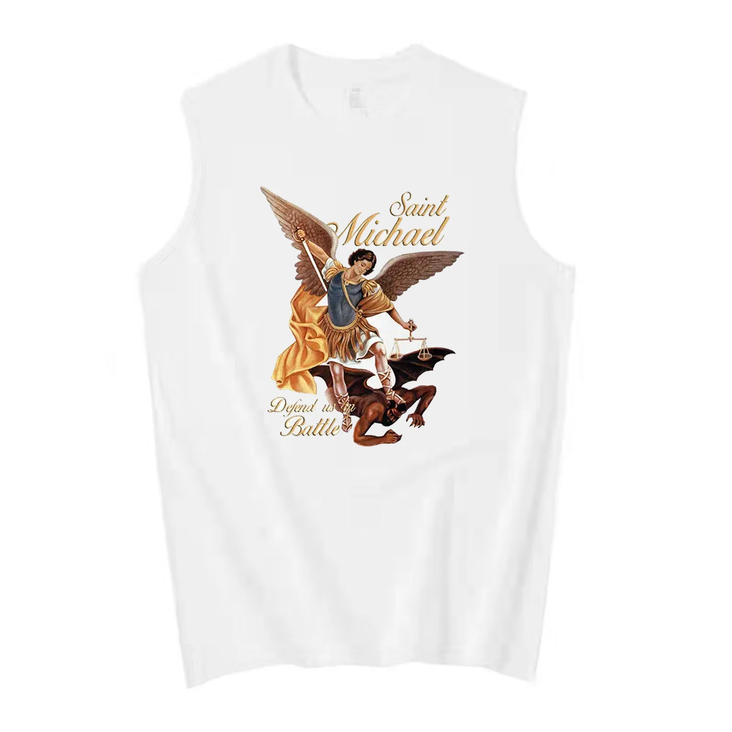 Saint Michael Defend Us in Battle. Catholic Christians Gift Tank Tops 100% Cotton O-Neck Casual Mens Tanktop Sleeveless T-shirt