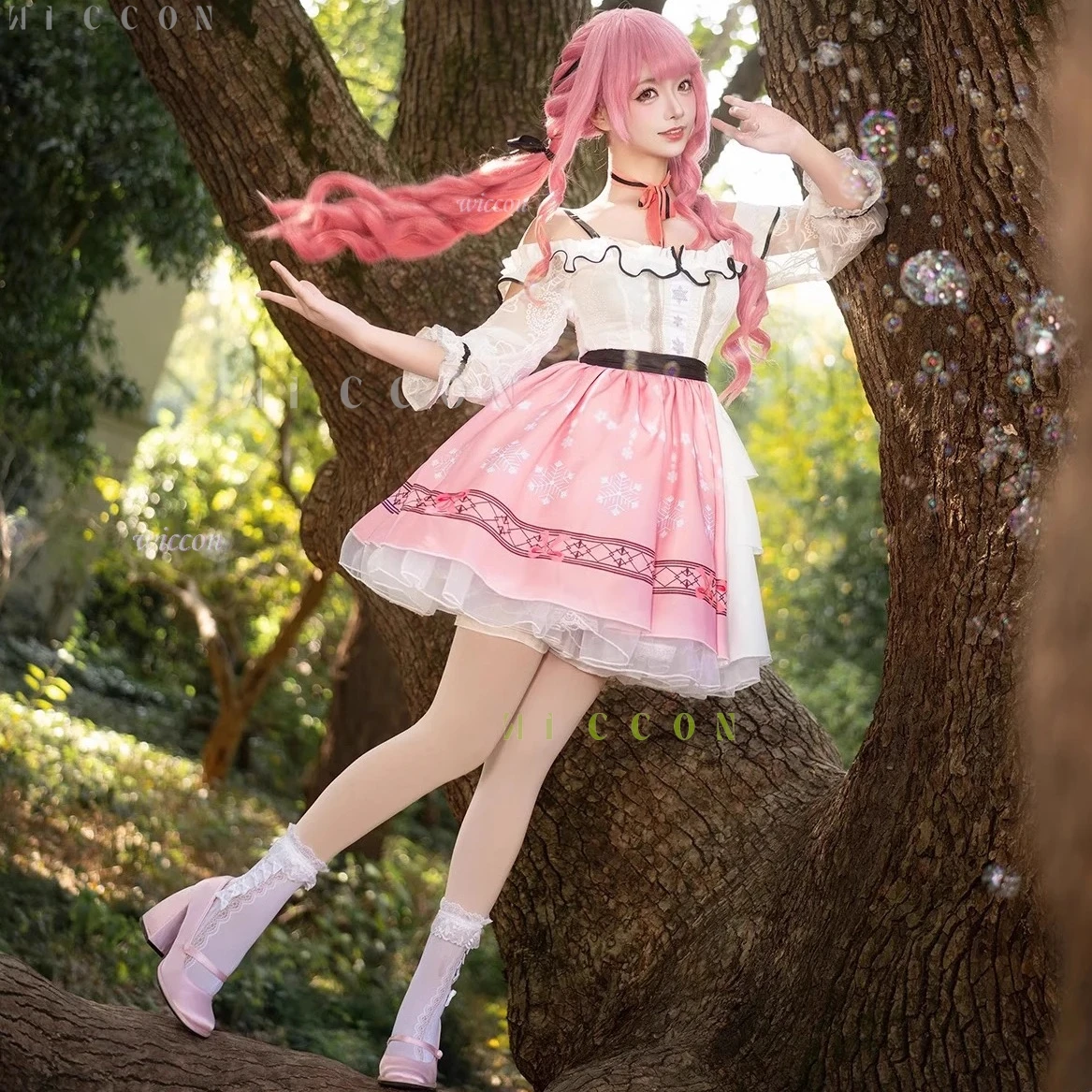 إنفينيتي نيكي تأثيري حلي شعر مستعار لوليتا تنورة مجموعة النساء Kawaii الفتيات الحلو الوردي الشعر الإناث لعبة الهالوين الكبار الاطفال البدلة