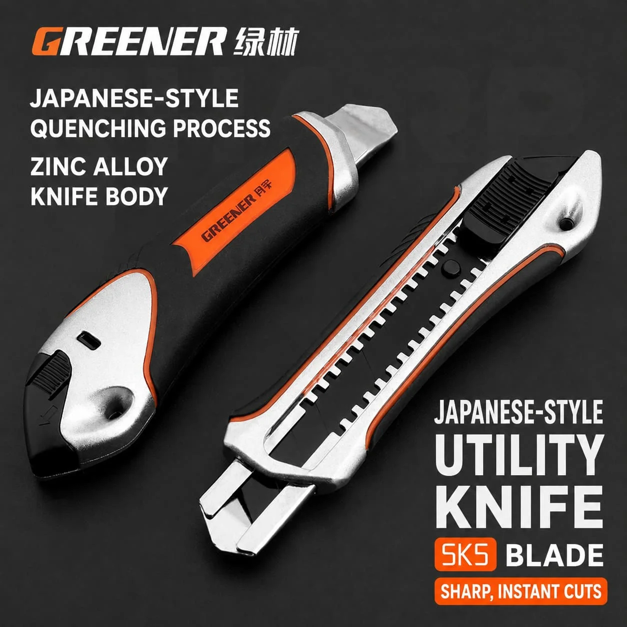 18mm Heavy Duty Utility Knife, Zinc Alloy Self-Locking Cutter with SK5 Black Snap-Off Replacement Blades