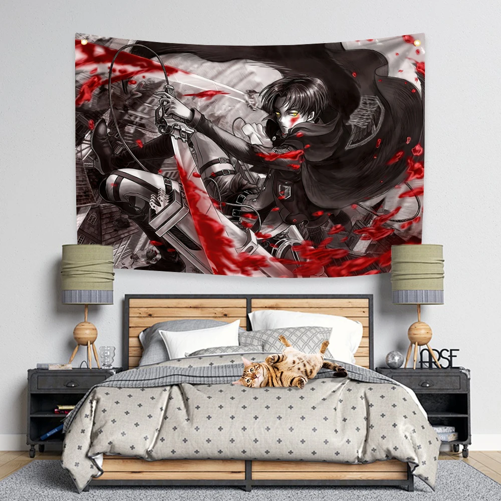 Levi Ackermans Flag Japanese Classic Anime Polyester Digital Printing Banner For Bedroom Wall Art Out Door Tapestry Decoration
