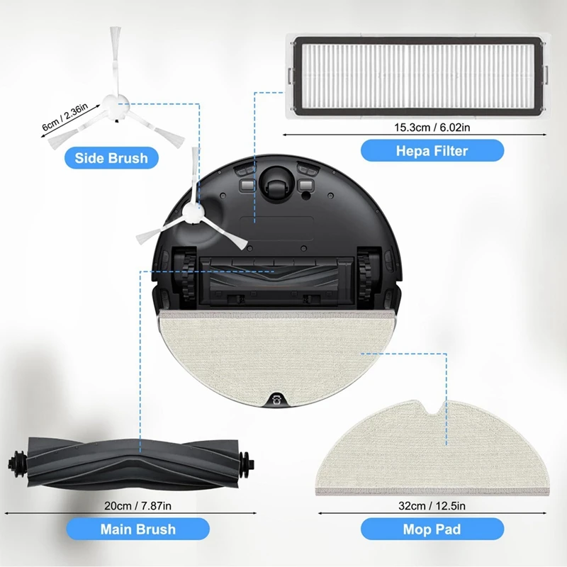 Accessory Kit For Dreame D9 / D9 Max / L10 Pro Robot Vacuum Cleaner, Roller Brush,Filters,Mop Pads,Side Brushes