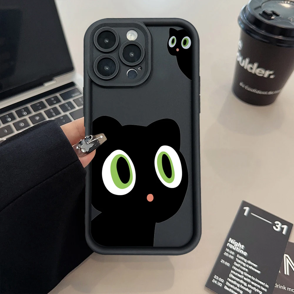 Etui na telefon iPhone 15 13 14 Pro Max 12 11 XS X XR 7 8 Plus SE 2020 2022 SE2 Cute Cartoon Black Cat Candy Soft Silicone Cover