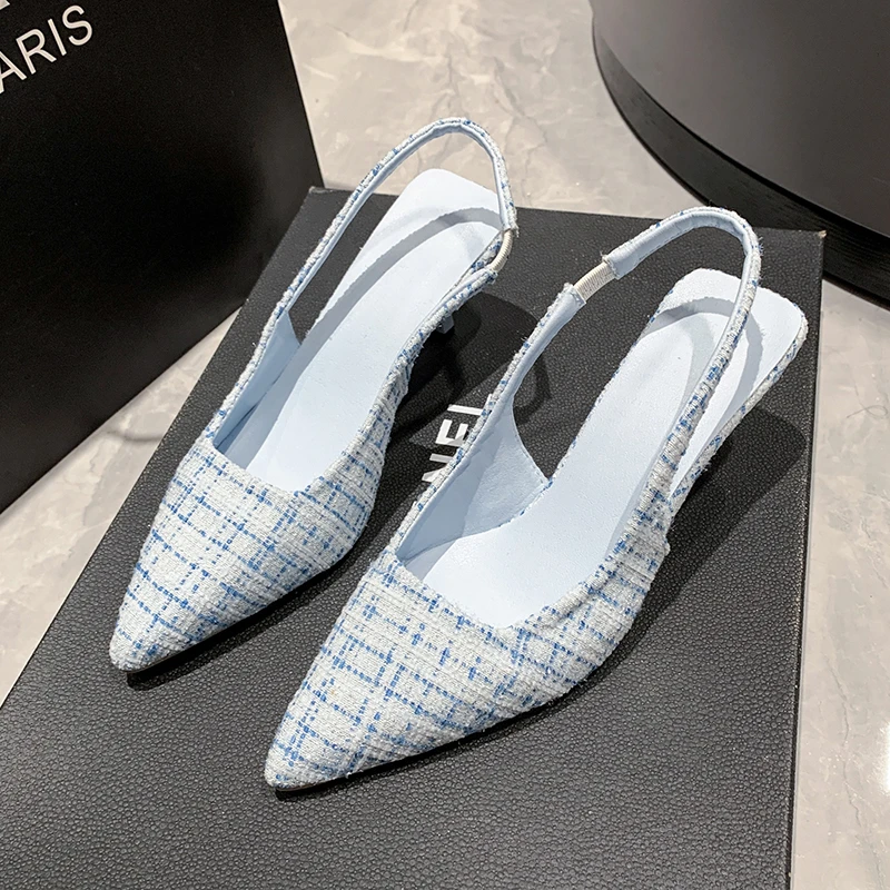 Sea Salt Blue Pointed High Heel Sandals for Women Back Hollow Half Headed Single Shoes Fashion Versatile Casual Shoes