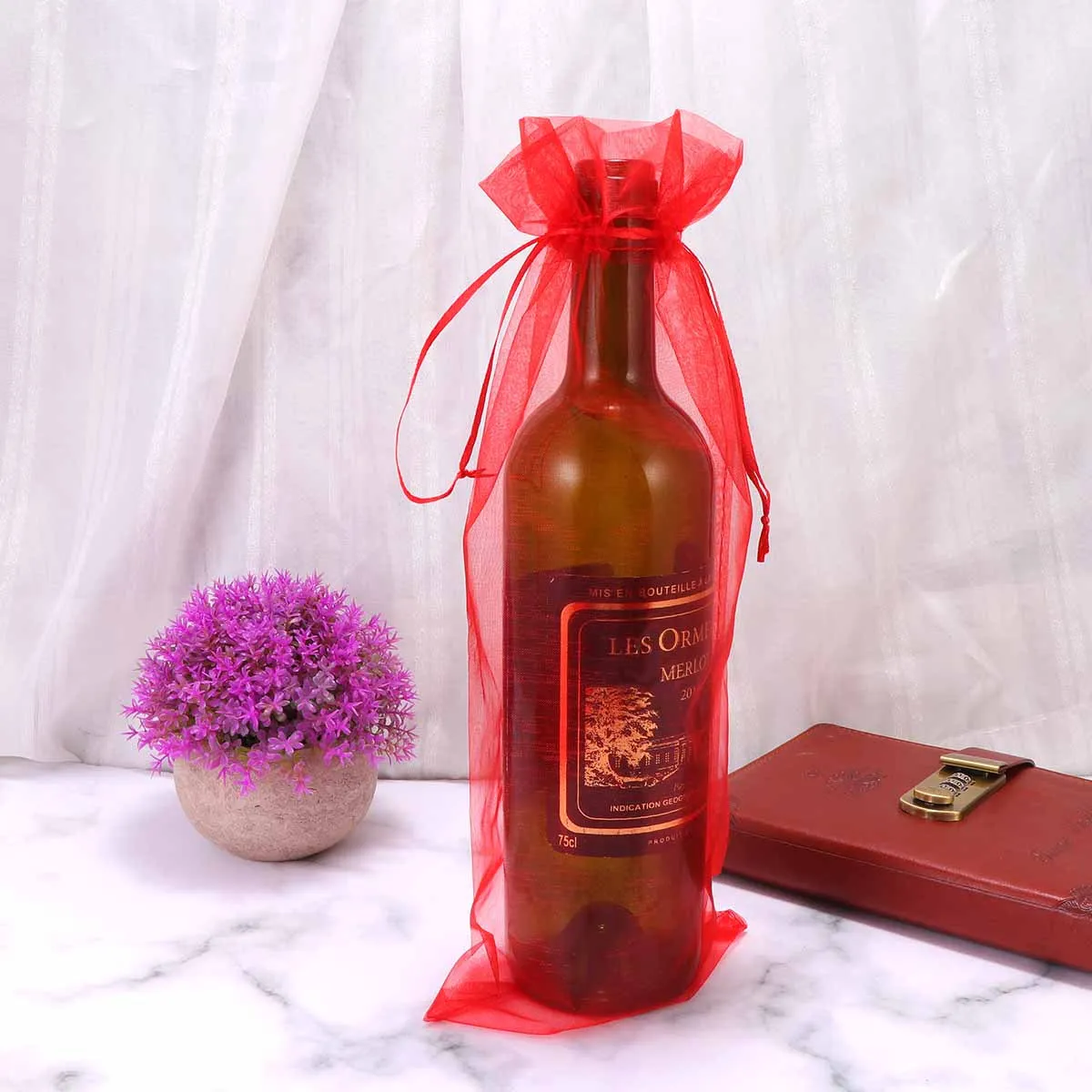 

10Pcs Wine Bottle Gauze Bags Red Reusable Drawstring Covers Party Favor Gift Packaging Gauze Bag Wine Bag with Drawstring