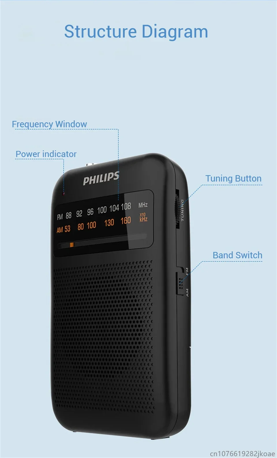 Neues Philips TAR1368 Radio, batteriebetrieben, speziell für Senioren, Halbleiter-Zeiger, Retro-FM, reine Rundfunkfunktion, kleines tragbares Audio-Gerät – Detail 8
