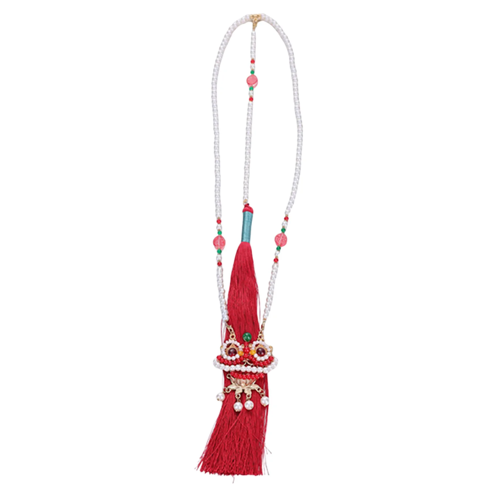 Exquisite Necklace Lion Head Pendant Long Tassel Beiyun Accessory for Chinese New Year Festival Hanfu Cosplay Women Jewelry