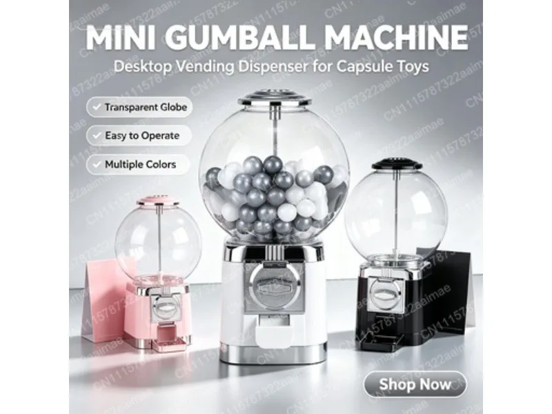 Arcade Gumball Capsule Toy Candy Dispenser with Sliding Door Vending Machine