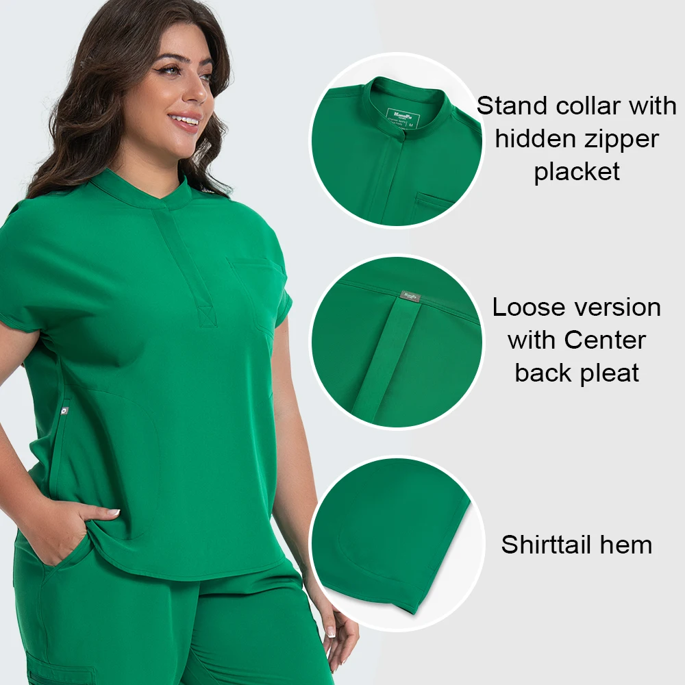 Nurse Scrubs Medical Uniform Fluid-Resistant Soft Breathable Stretch Top Pants Healthcare Workwear KUNGFU SCRUBS