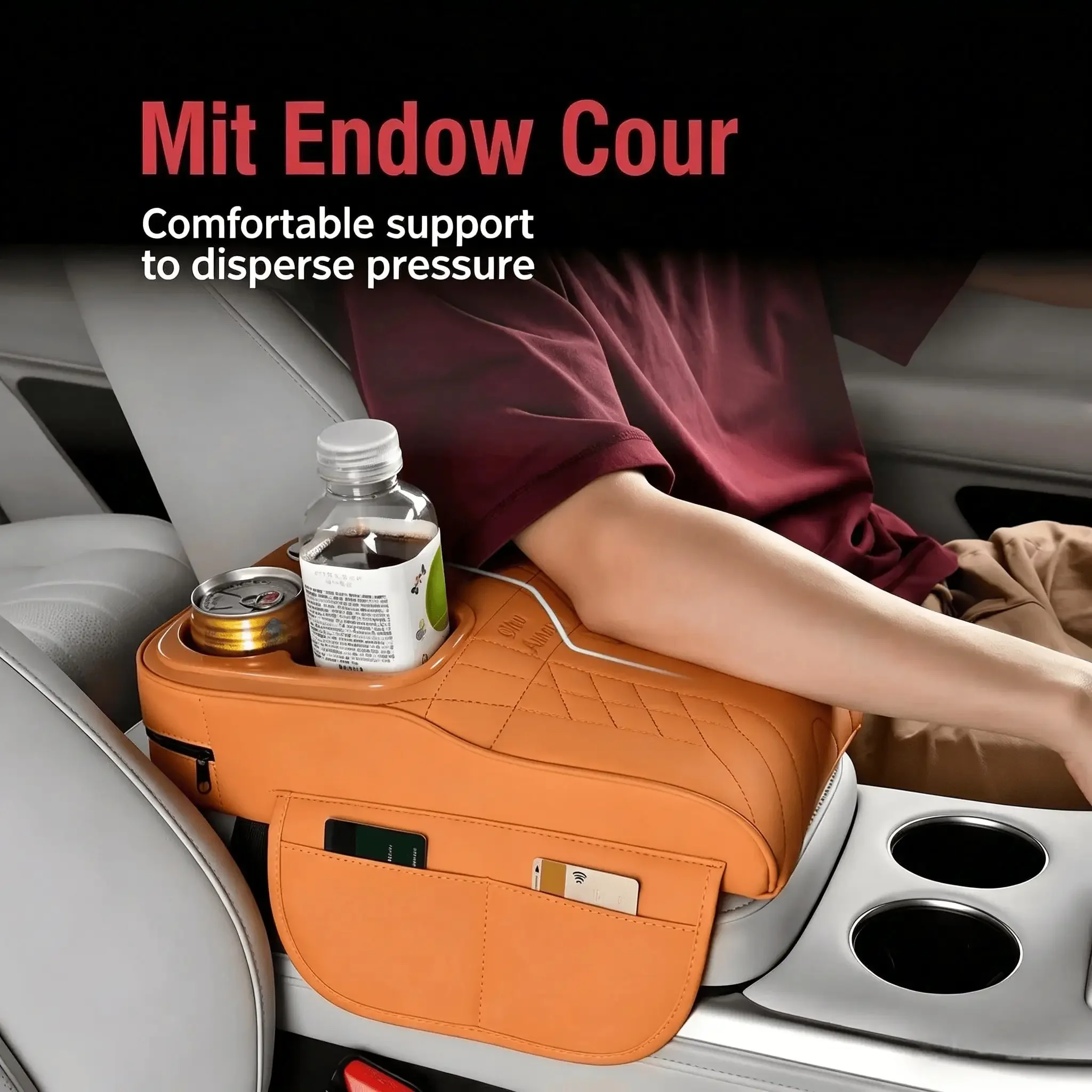 Multifunctional Car Armrest Cushion, Center Console Cover with Tissue Holder, Cup Slot and Side Pockets Car Interior WORLDKPI