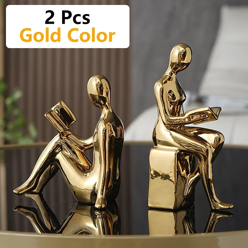 2 Pcs Modern Abstract Figures Figurines For Home Interior Decoration Luxury Decorative Fake Book Stand For Living Room Decor