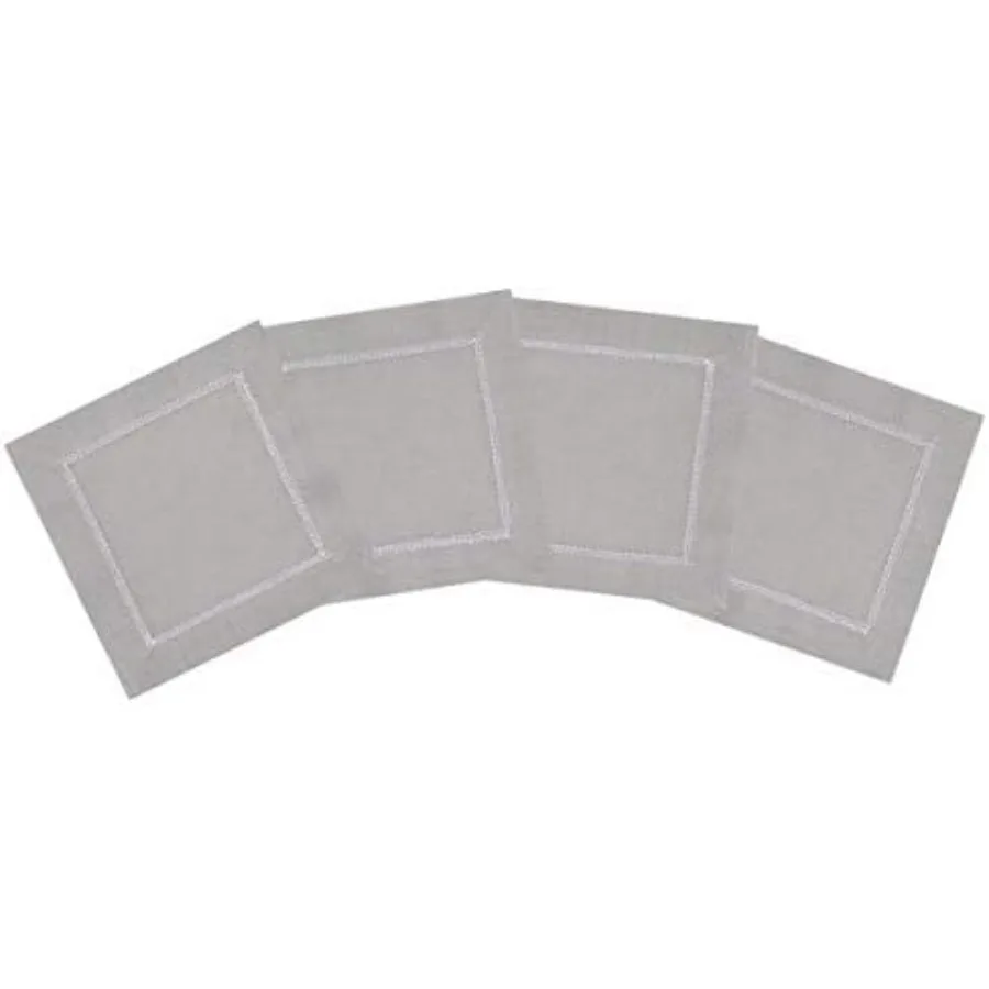 

Elegant Silver Grey Linen Cocktail Napkins with Contrast White Hemstitch Detail Perfect for Sophisticated Home Entertaining Lux
