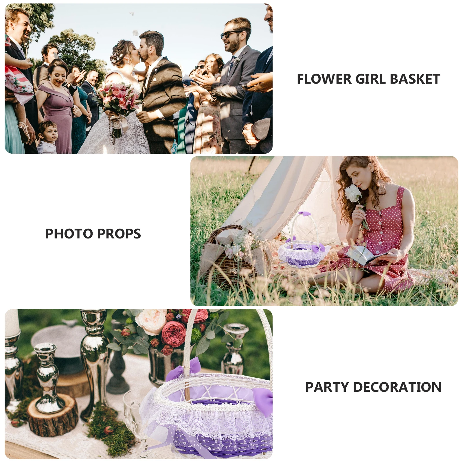 

Wedding Flower Lace Round Delicate Flower Girl Basket Portable Lightweight Reusable Banquet Party Gift Storage Basket Decoration