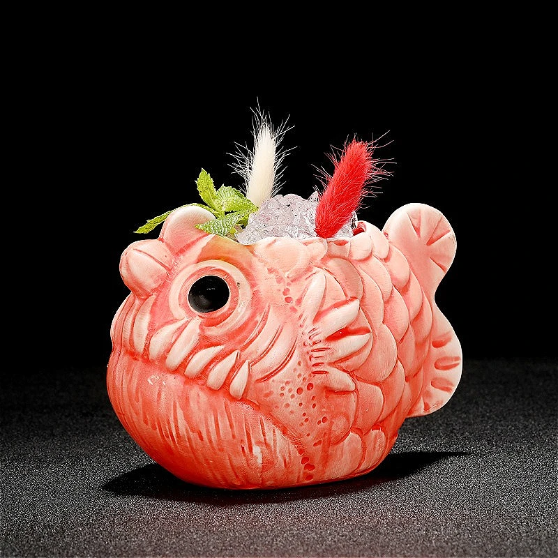 Home Decoration Accessories Cute Lantern Fish Shaped Ornament Figurines Personalized Ceramic Cup Living Room Decoration Tiki Mug