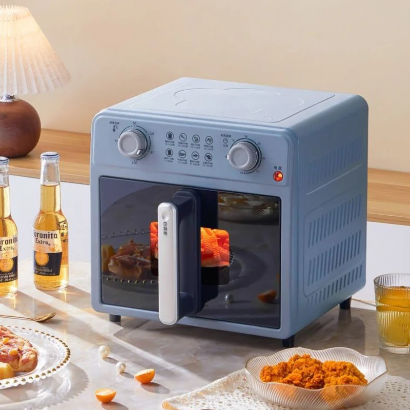 مقلاة هوائية معدنية بالكامل، سعة كبيرة، شفافة، غير قابلة للطي، فرن منزلي متعدد الوظائف أوتوماتيكي بالكامل