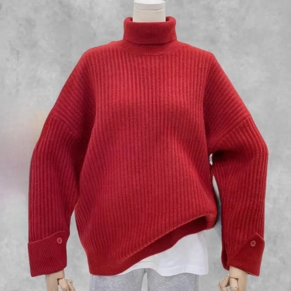 Turtleneck Jumpers Long Sleeve Sweater Women Y2k 2023 Yellow Autumn Winter Sweaters Pullovers Loose Elegant Long Jumpers