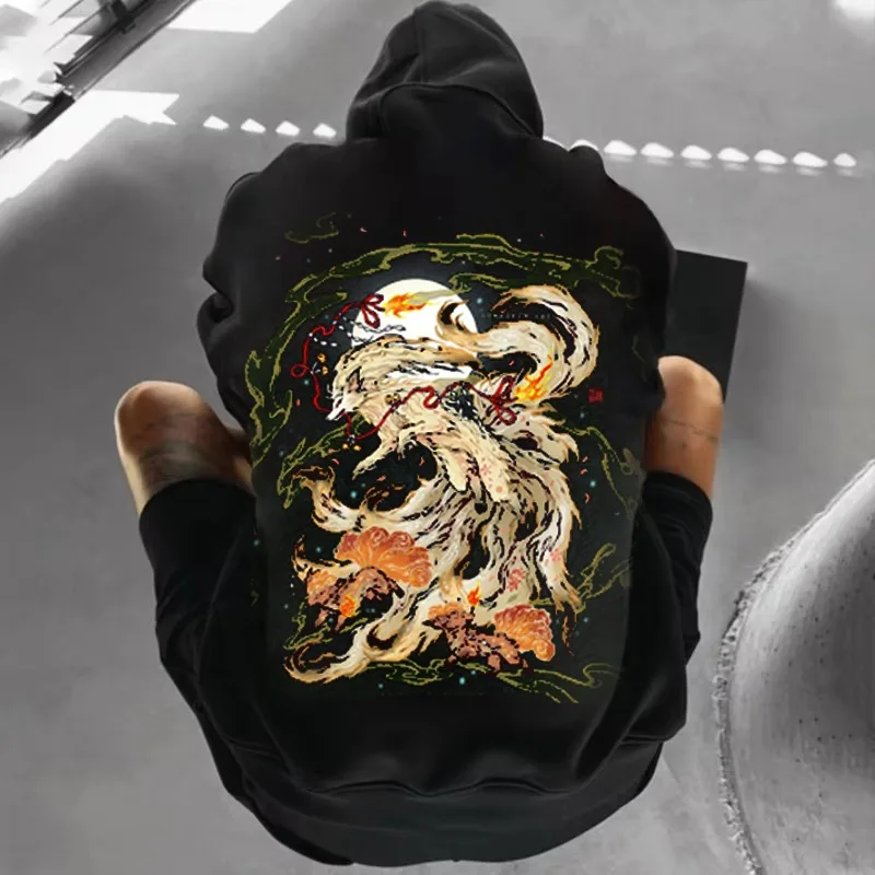 بوكيمون Ninetales الحبر الفن طباعة هوديي للرجال والنساء 2025 الخريف/الشتاء جديد Y2K Harajuku حجم كبير البلوز غير رسمي