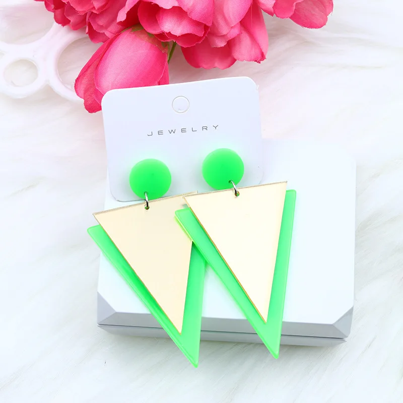 Vintage Mirror Acrylic Earrings Colorful Fashion Overlap Mirror Shiny Triangle Fluorescent Earrings Fashion Jewelry Gift