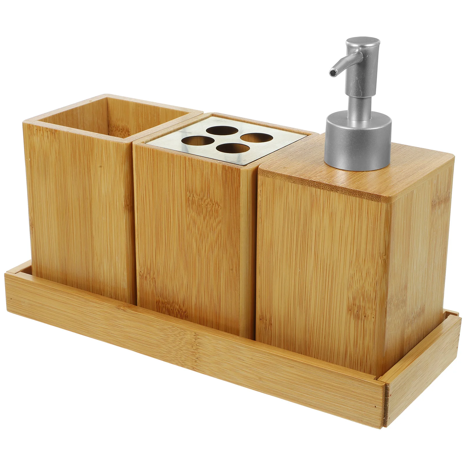 

Набор аксессуаров для ванной комнаты: бамбуковый держатель для зубных щеток, дозатор для мыла, стакан для ополаскивателя для рта, стильный органайзер для раковины для дома