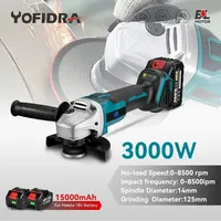 Yofidra 3000W 125mm Brushless Electric Angle Grinder 4 Gears For Makita 18V Battery Metal Wood Grinding Polishing Cutting Tool