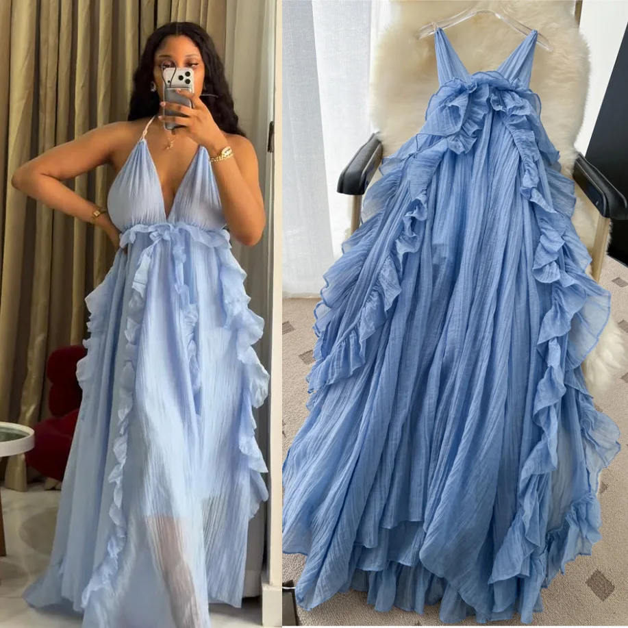 

Dress Women Long Dresses A Line Vestidos Y2k Streetwear V Neck Halter Sexy Ruffles Sleeveless Elegant Beach Party Night 2026