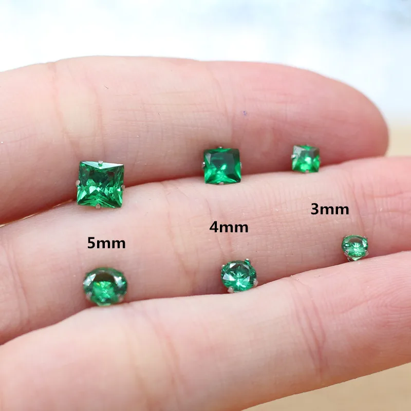 Brief Stainless Steel Stud Earrings With Green Zircons No Fade Allergy Free Classic Style