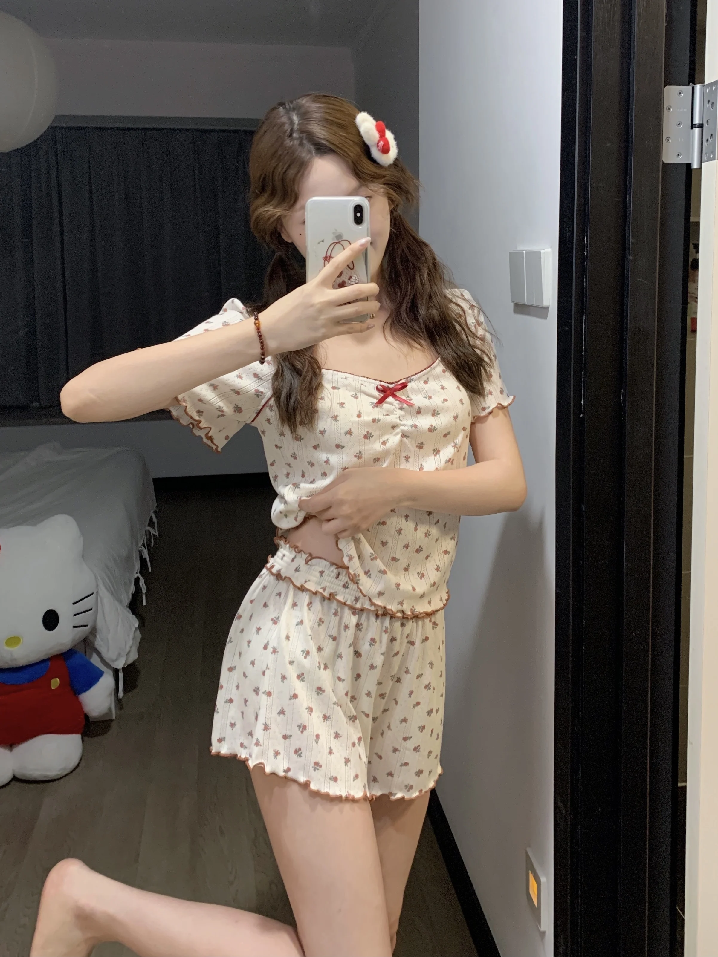 2025 New Floral Short Sleeve Pajama Set Sweet Cute Girl Summer Thin Comfortable Cool Wearable Homewear