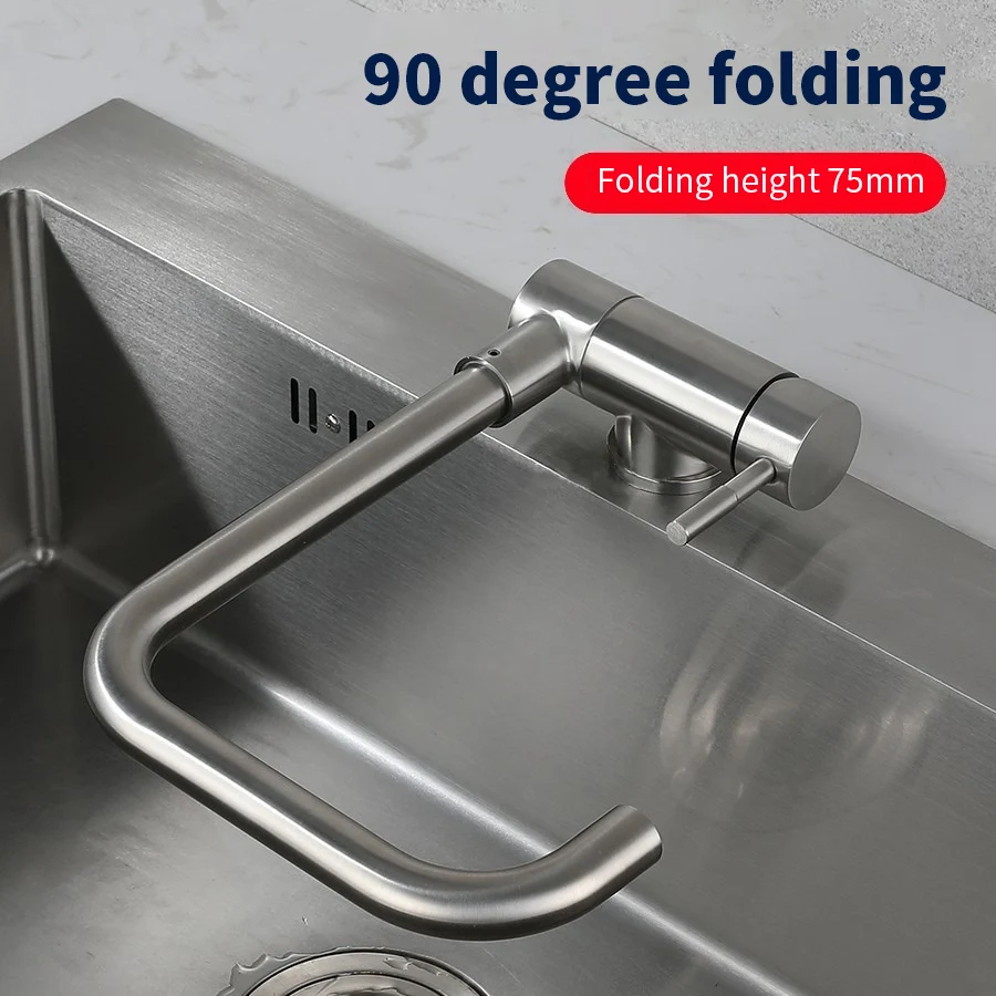 

Stainless Steel Kitchen Faucet Folding Down Hot Cold Water Mixer Faucet 360 Degree Swivel Low Window Wash Basin Sink Tap 866126