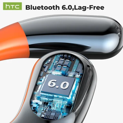 Imagen 2 del producto 【HTC NE12】Auriculares Bluetooth V6.0 Auriculares con traductor AI Auriculares deportivos inalámbricos Ganchos para las orejas naranjas ruidosos Llamada HD Baja latencia