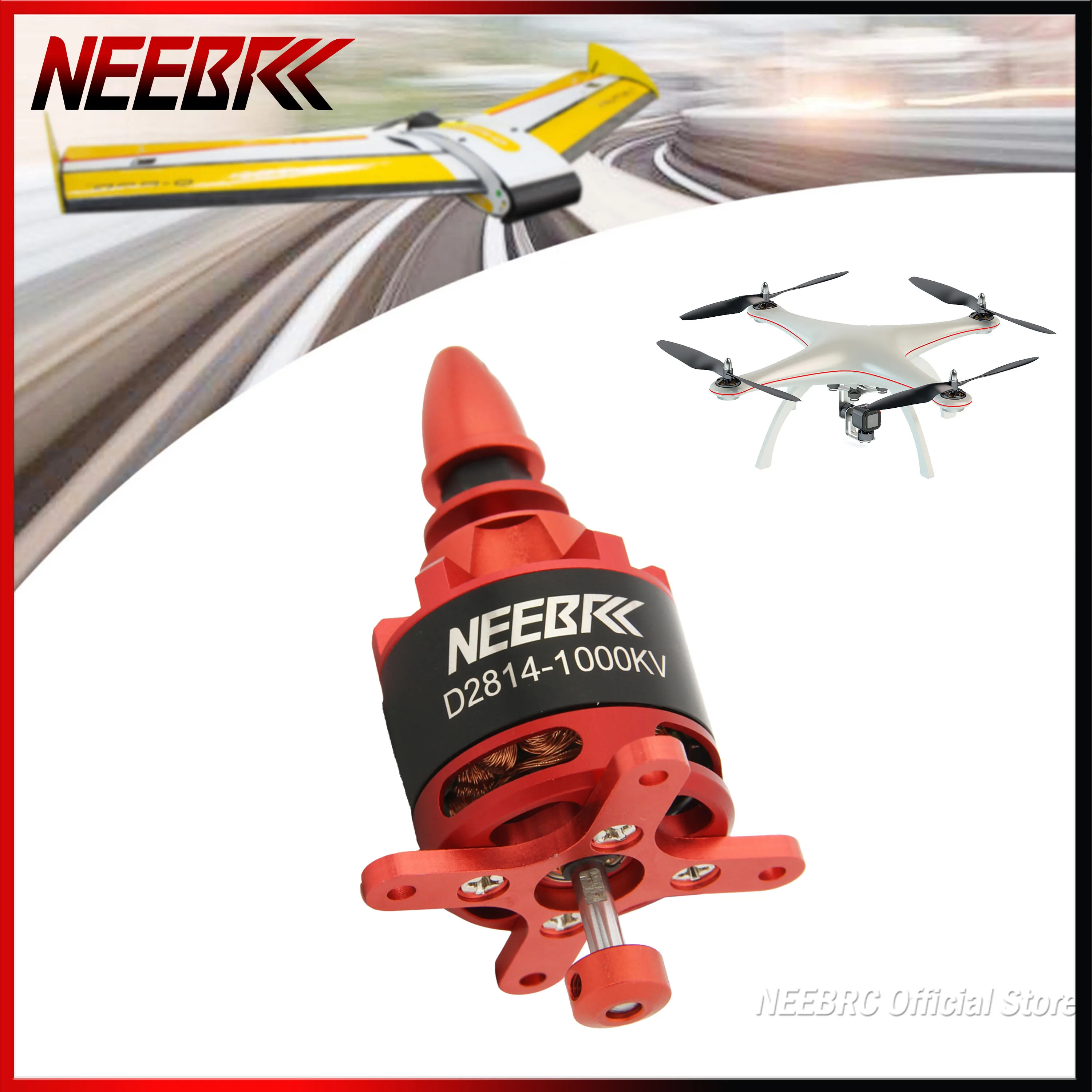 

NEEBRC 2814 1000KV 3-4S 6mm Outrunner Brushless Motor for RC FPV Fixed Wing Drone Airplane Aircraft 12x6 Propeller ESC Toy Part