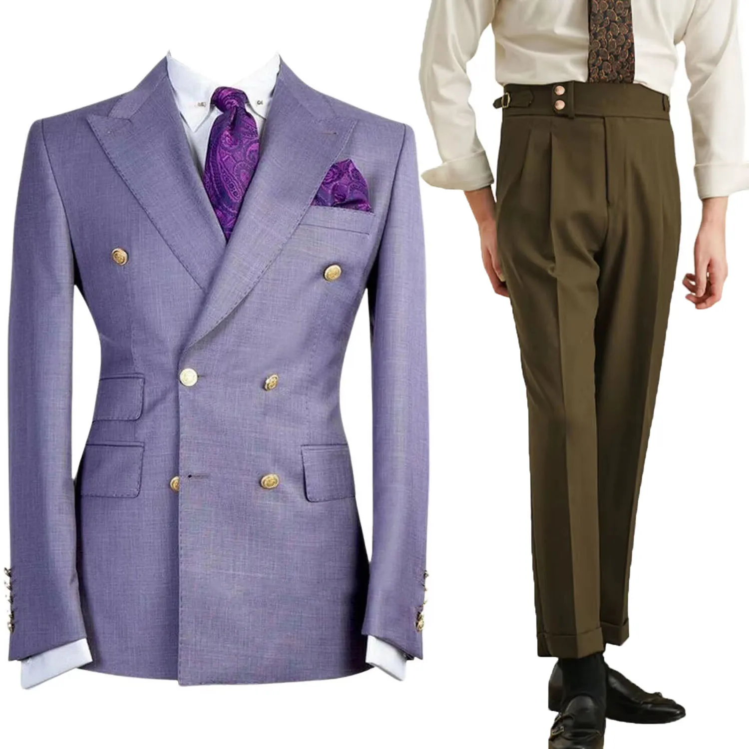 Customized Men's Suit Light Purple Blazer Double Breasted Dinner Jacket Elegant Smoking Slim Fit Suit Coat for Wedding/Business