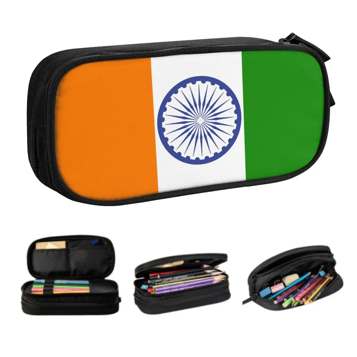 Custom Flag Of Indias Cute Pencil Cases Girls Boys Large Capacity Indias Patriotic Pencil Box School Supplies