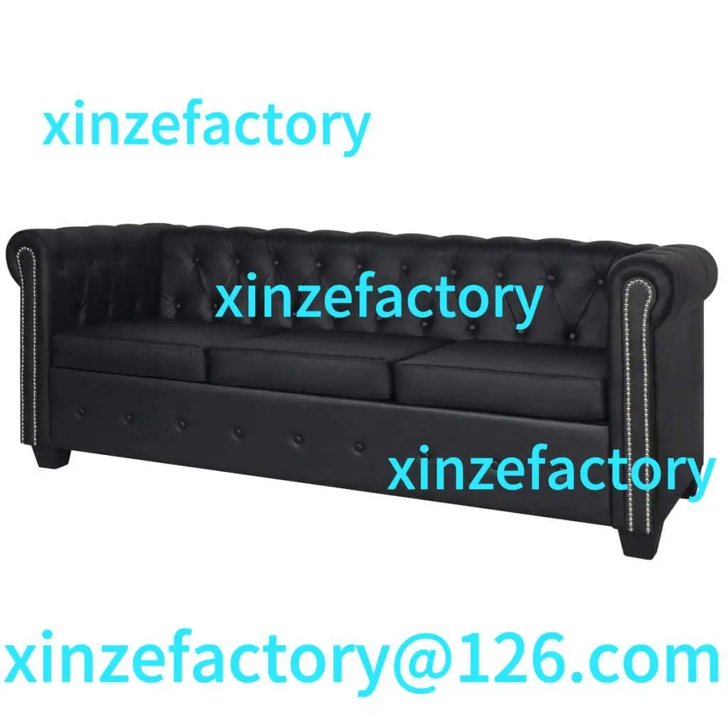 

Customizable Luxury Black Chesterfield 3-Seater Sofa - Faux Leather Living Room Couch