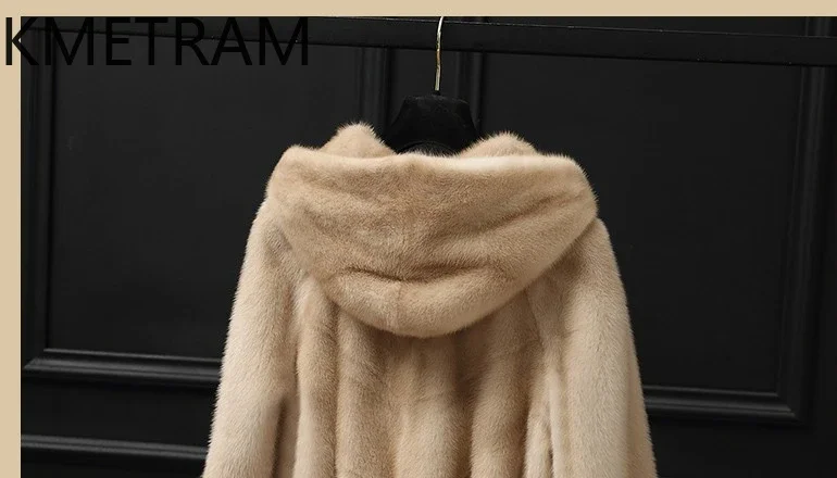 Real Mink Fur Coatผู้หญิงคุณภาพสูงกลางความยาวเสื้อขนสัตว์Hoodใหม่ในOuterwearsฤดูหนาวเสื้อผ้าหรูหราба2024