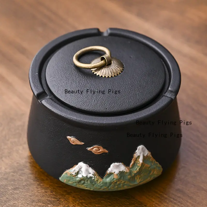 1pc Ceramic Ashtray Office Ashtray, Household Cigarette Holder Ashtray, Candy Storage Jar with Lid, Key Box, Home Decoration