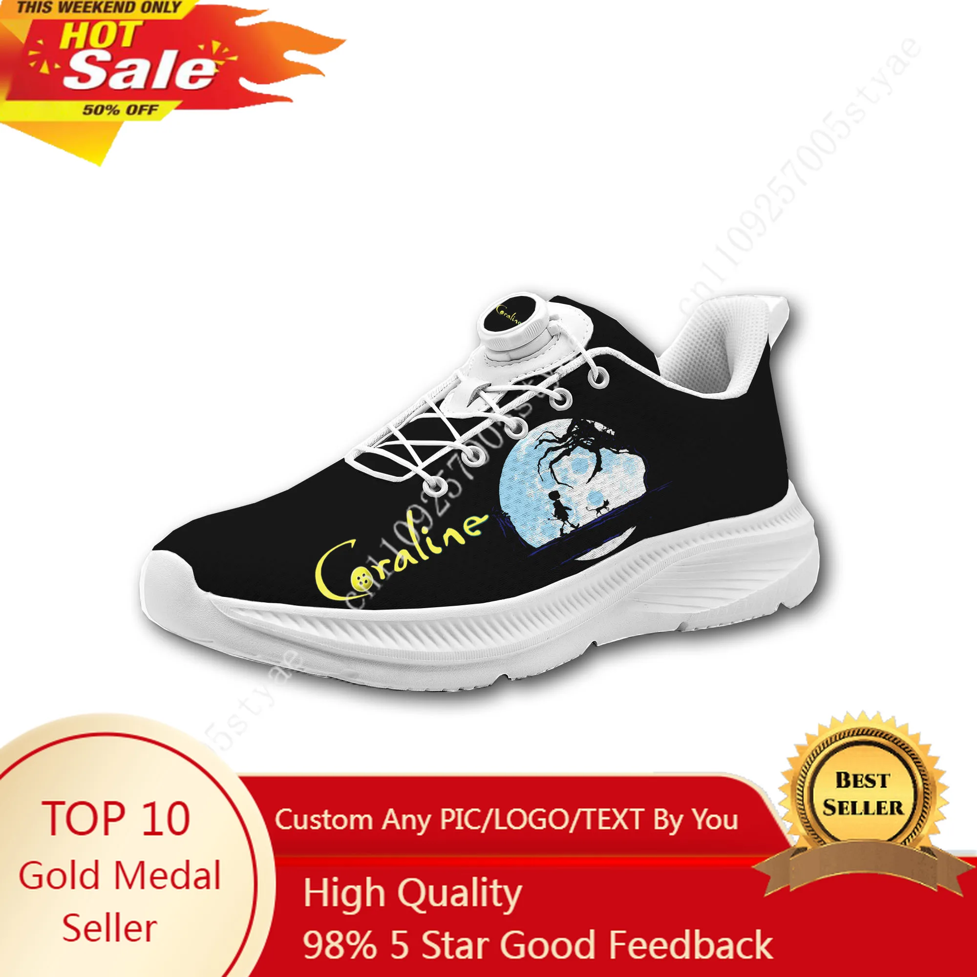

Hot Coraline Anime Manga Movie Mens Womens Casual Hiking Shoes Laceless Rotating Button Sports Shoes lightweight Custom Sneaker